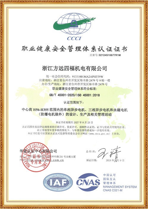 職業(yè)健康安全管理體系認證證書